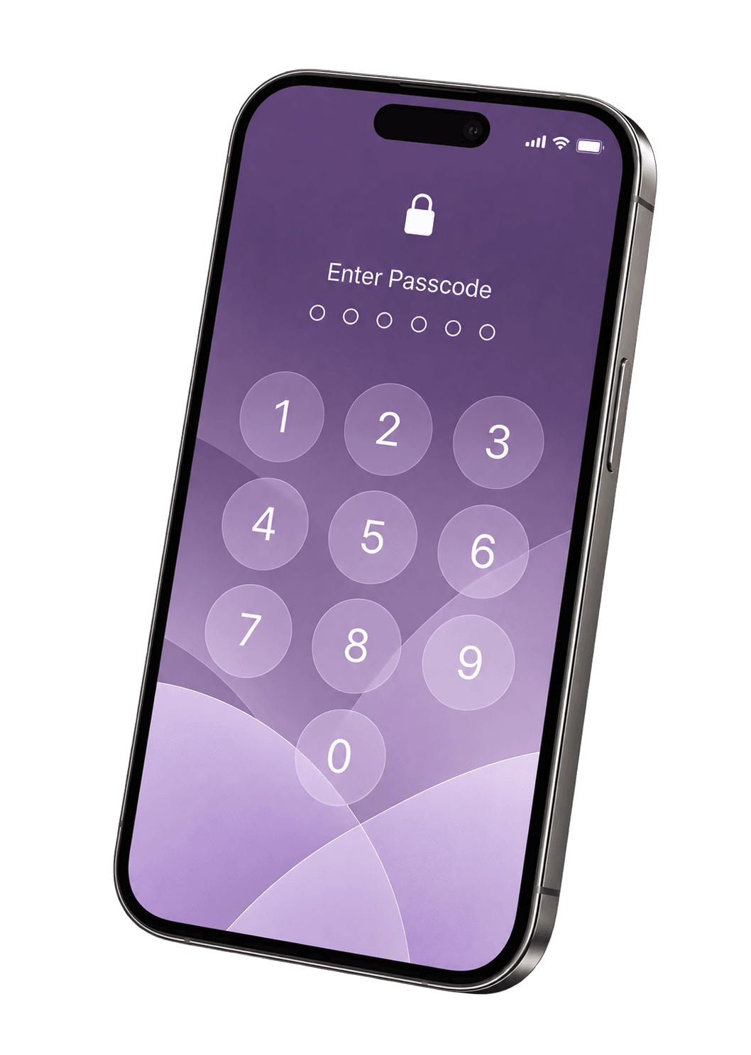 Purple passcode artwork concept on an iPhone